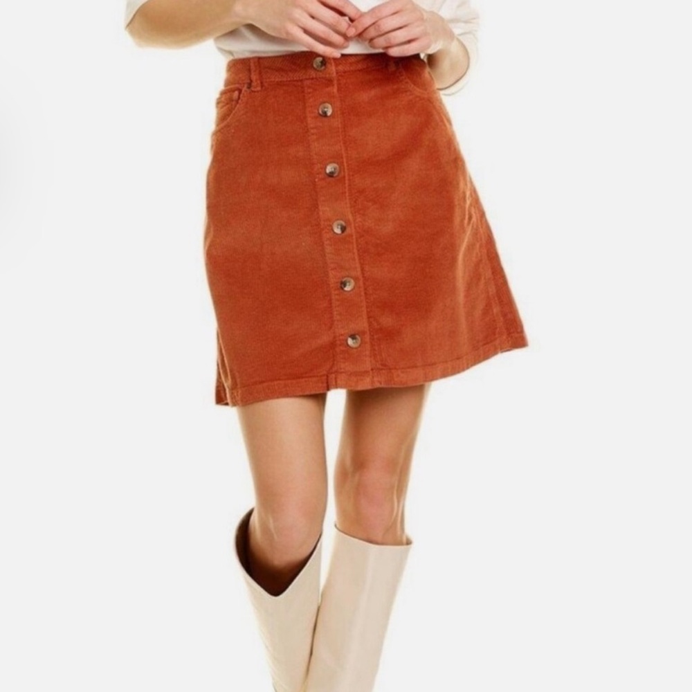 Faherty Corduroy Button Front Mini Skirt Rust PSL Size XL